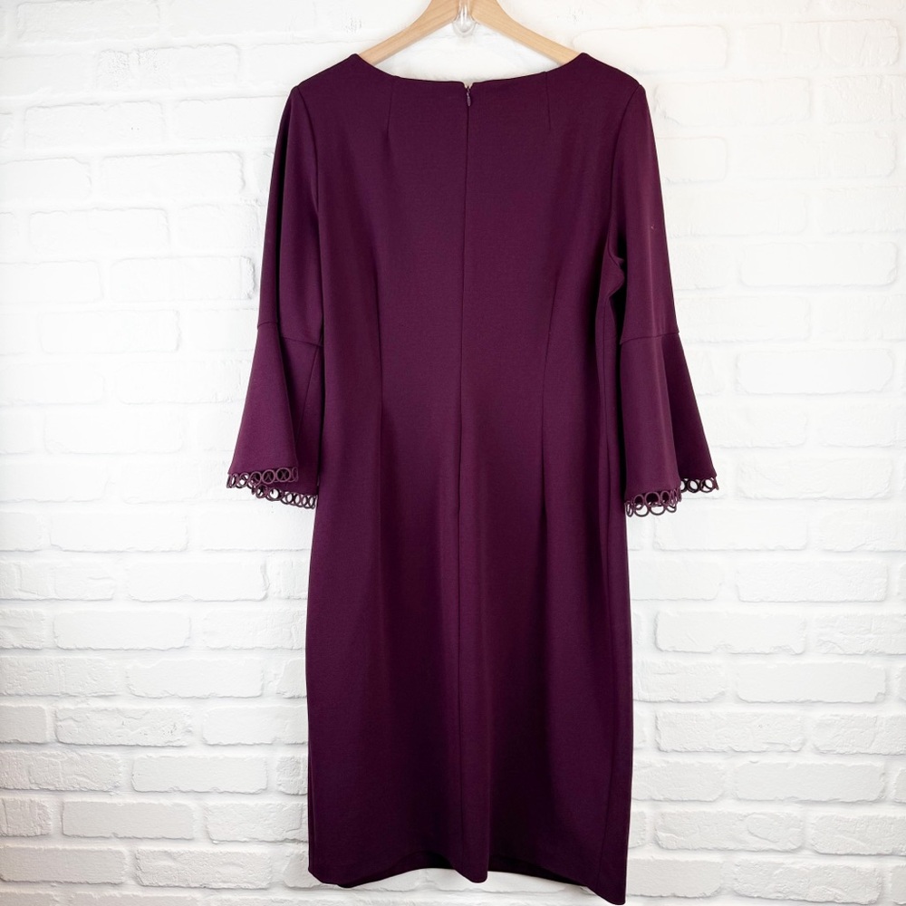 Calvin Klein Dark Purple Geometric Trim Flare Sleeve Sheath Dress 14W - Picture 6 of 7